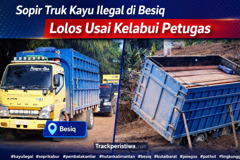 Ket Foto: Mobil bermuatan kayu ulin ilegal yang berhasil kabur usai sopir mengelabui petugas di kawasan Besiq, Kecamatan Damai, Kutai Barat, Kamis 29 Januari 2026. (Dok. Trackperistiwa.com/Fauzan)