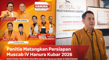 Keterangan Foto:
Ketua Panitia Muscab IV Kabupaten Kutai Barat, Rull Riskha Risandhie, yang juga anggota DPRD Kutai Barat, saat memantau langsung persiapan pelaksanaan Muscab IV di Hotel Sidodadi, Barong Tongkok, Jumat (13/2/2026). (Fauzan/Trackperistiwa.com)