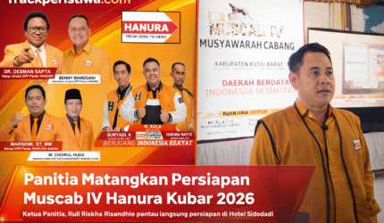 Keterangan Foto: Ketua Panitia Muscab IV Kabupaten Kutai Barat, Rull Riskha Risandhie, yang juga anggota DPRD Kutai Barat, saat memantau langsung persiapan pelaksanaan Muscab IV di Hotel Sidodadi, Barong Tongkok, Jumat (13/2/2026). (Fauzan/Trackperistiwa.com)