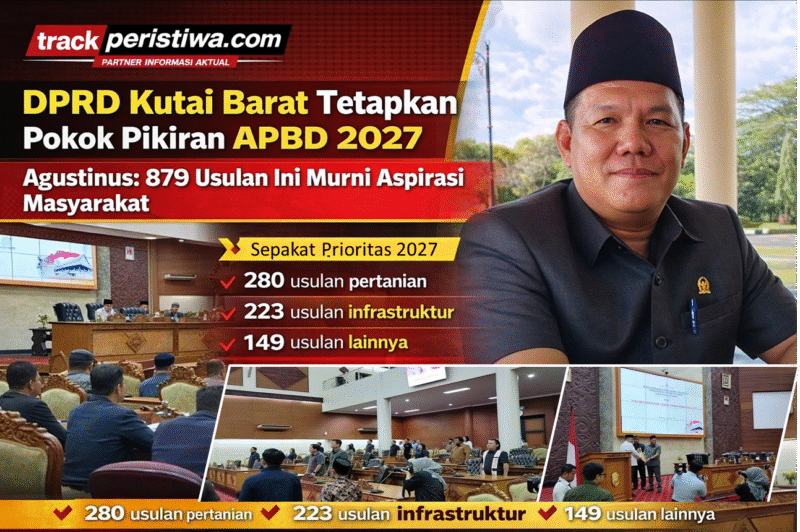 Keterangan Foto:

Wakil Ketua DPRD Kabupaten Kutai Barat, Agustinus, usai memimpin rapat paripurna penetapan Pokok-Pokok Pikiran (Pokir) DPRD sebagai dasar penyusunan APBD Tahun Anggaran 2027 di Gedung DPRD Kutai Barat, Sendawar, Rabu (11/02/2026). DPRD menetapkan 879 usulan masyarakat sebagai prioritas pembangunan daerah. (Dok. Trackperistiwa.com)