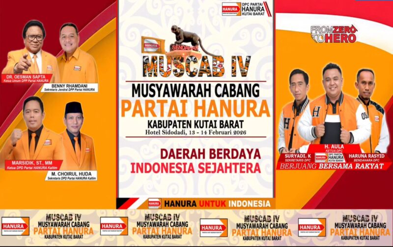 Keterangan Foto:
Musyawarah Cabang (Muscab) IV DPC Partai Hanura Kabupaten Kutai Barat yang digelar di Hotel Sidodadi, Barong Tongkok, 13–14 Februari 2026. Muscab tersebut menjadi momentum konsolidasi organisasi serta agenda pemilihan Ketua DPC untuk periode mendatang.
