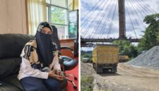 Keterangan: Pelaksana Tugas Kepala Dinas Perhubungan Kutai Barat, Rita, menyampaikan keterangan resmi terkait aktivitas bongkar muat di kawasan Jembatan ATJ Melak (kiri). Sementara itu, aktivitas distribusi material oleh truk terlihat berlangsung di lapangan (kanan). Sumber Foto: Reportaseexpoase.com