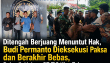 Keterangan Foto:
Kiri, Budi Permanto usai dinyatakan bebas pada 26 Mei 2026. Kanan, proses eksekusi terhadap Budi Permanto, terpidana kasus perintangan kegiatan perusahaan PT TIS, dari kediamannya di Kampung Ngenyan Asa, Kecamatan Barong Tongkok, Kabupaten Kutai Barat, Senin, 25 Mei 2026. (Dok. Istimewa/Trackperistiwa.com/Melky Malis)