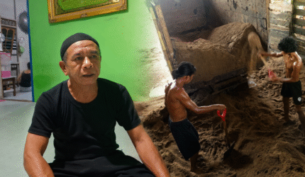 Keterangan Foto (Kiri): Fahrudin, mantan Kepala Desa Malawaken, memberikan keterangan kepada awak media terkait dampak kelangkaan pasir koral pasca-penertiban tambang ilegal di Kabupaten Barito Utara. (Trackperistiwa.com/Henryanus Achiang)