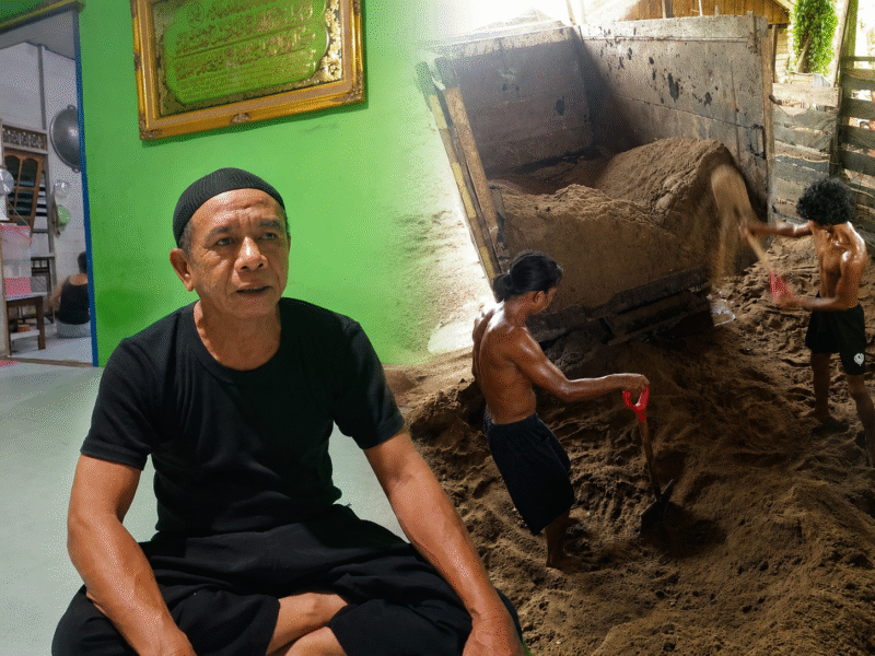 Keterangan Foto (Kiri): Fahrudin, mantan Kepala Desa Malawaken, memberikan keterangan kepada awak media terkait dampak kelangkaan pasir koral pasca-penertiban tambang ilegal di Kabupaten Barito Utara. (Trackperistiwa.com/Henryanus Achiang)
