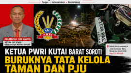 Keterangan Foto:
Ketua DPC PWRI Kabupaten Kutai Barat, Johansyah (Om Joang), menyoroti buruknya tata kelola taman kota dan lampu penerangan jalan umum (PJU) usai mengalami kecelakaan akibat dahan pohon tumbang di Jalan Sendawar Raya, Melak. Foto: Trackperistiwa.com