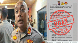 Keterangan Foto:
Kapolres Barito Utara, AKBP Singgih Febiyanto, melalui Kasi Humas Iptu Novendra W.P., memberikan keterangan pers terkait klarifikasi isu hoaks dugaan keterlibatan perusahaan dalam kasus pembunuhan di Desa Benangin, Kecamatan Teweh Timur, Sabtu (2/5/2026). (Dok. Humas Polres Barito Utara)