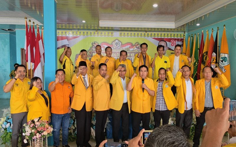 Keterangan Foto: H. Ahmad Syaiful atau yang akrab disapa H. Acong kembali terpilih sebagai Ketua DPD II Partai Golkar Kabupaten Kutai Barat (Kubar) dalam Musda VI Golkar Kubar yang digelar di Barong Tongkok, Minggu (23/08/2026). (Dok: Trackperistiwa.com/Melky)