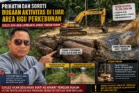 Keterangan Foto: Carles menunjukkan lokasi dan kondisi akses jalan di wilayah seberang Sungai Lawa, Kampung Dilang Puti, Kecamatan Bentian Besar, Kabupaten Kutai Barat, yang menurut keterangannya diduga berada di luar area HGU perkebunan. (Foto: TrackPeristiwa.com/Melky Malis)