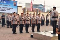 PERGANTIAN PEJABAT. Kapolres Kutai Barat AKBP Haris Kurniawan memimpin upacara Sertijab Kabag Ops, Kasat Reskrim dan PS. Kapolsek Muara Lawa di Mako Polres Kutai Barat, Rabu (2/9/2026). (Foto: Trackperistiwa.com/Melky Malis)